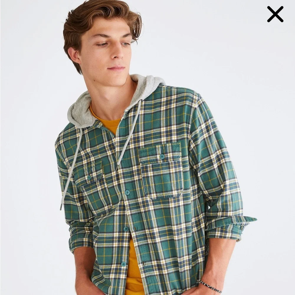 Aeropostale Long Sleeve Plaid Hooded Flannel Shirt Size M